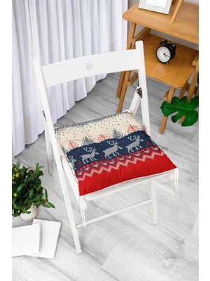 Maison Luré Kanaviçe Desende Christmas Teması Dijital Baskılı Pofidik Sandalye Minderi