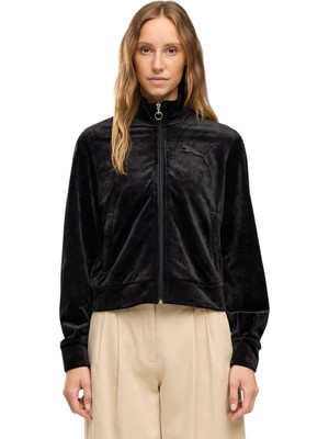 Puma Ess Elevated Velour Jacket Siyah Kadın Eşofman Üstü