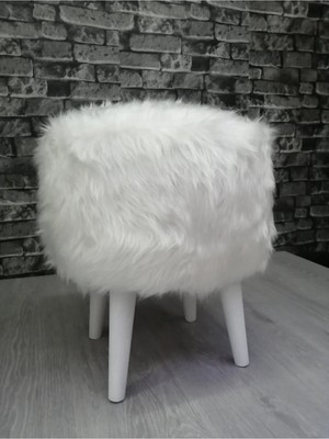 Maison Luré Pelüş Puf Süt Beyaz Ahşap Beyaz Ayak Silindir Puf & Bench