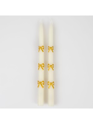 Lexroo Gold Bow Taper Candles - Altın Kurdele Detaylı Mumlar (2'li)
