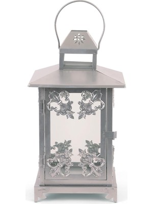 Lexroo Accent Plus Gümüş Yazılı Mum Feneri, Yıkama, 18,4 x 18,4 x 39,4 cm
