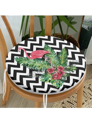 Maison Luré Flamingo ve Yapraklar Tasarımlı Yuvarlak Fermuarlı Sandalye Minderi