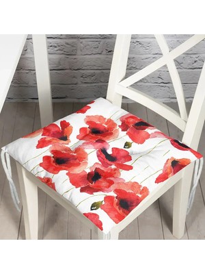 Maison Luré Kırmızı Çiçekli Dijital Baskılı Dekoratif Pofidik Sandalye Minderi