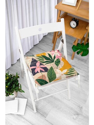 Maison Luré Yaprak Desenli Çizim Dijital Baskılı Pofidik Sandalye Minderi