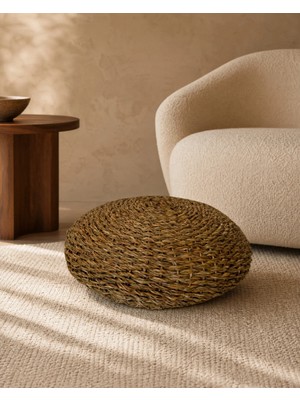 Maison Luré Doğal El Örmesi Hasır Puf Yuvarlak Zemin Minderi 50×20 cm Puf & Bench