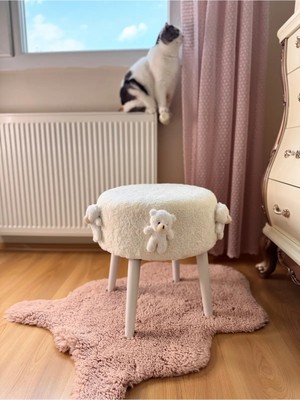 Maison Luré Mini Beyaz Peluş Ayıcıklı Puf Puf & Bench