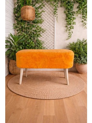 Maison Luré Ahşap Ayaklı Teddy Kumaş Dikdörtgen Puf Puf & Bench