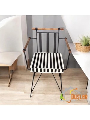 Maison Luré 40X40 Siyah Beyaz Çizgili Su ve Leke Itici Fermuarlı Bağcıklı Sandalye Mind