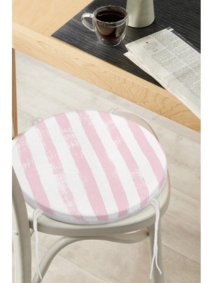 Maison Luré Modern Yuvarlak Fermuarlı Pembe Çizgili Sandalye Minderi