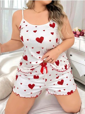 Hace Bazaar  Büyük Beden Kalp Desen Pamuklu Şortlu Pijama Takımı -Hcb