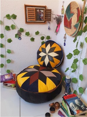 Maison Luré El Yapımı Hakiki Deri Puf Yer Minderi 60VE40CM Dolgulu Puf & Bench