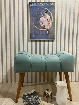 Maison Luré Spor Puf, Suyeşili, Ahşap Ayaklı, Çima Dikişli Puf & Bench