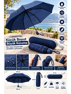 Lexroo Yağmurlu Havalarda Etkili Koruma Lacivert Kapsül Şemsiye Hafif ve Taşınabilir