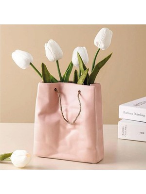 Brf Store Isoprıme Dekoratif Seramik Çanta Şeklinde Vazo CB001-WH (Pembe)