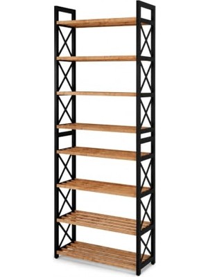 Marmara Avm 8 Katlı Masif Çam Ahşap Ayakkabılık, Plastik Ayaklı Raf ve Organizer, 48 x 18 x 128 cm