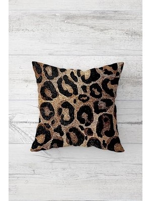 Marmara Avm Leopar Desenli Gold Payetli Kırlent Kılıfı, Çift Taraflı Baskılı, Gizli Fermuarlı, 45 x 45