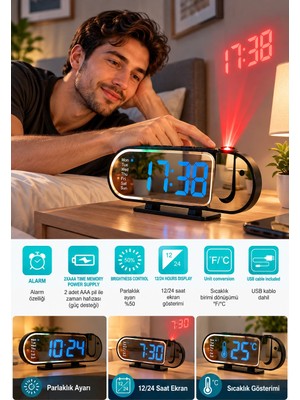 TKÇ Şık LED Dijital Masa Saati 12 24 Saat Sıcaklık Göstergeli Xml
