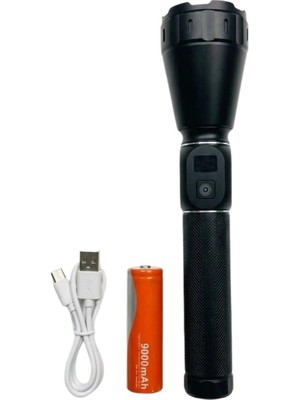 TKÇ Güçlü LED El Feneri 9000MAH USB Şarjlı Kamp Xml