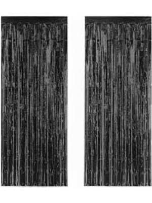 Marmara Avm Siyah Püsküllü Işıltılı Kapı Perdesi, Arka Fon, 90X240 cm