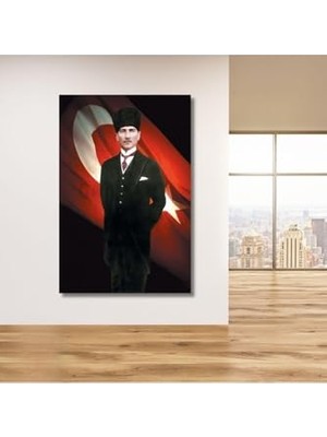 Marmara Avm Türk Bayrağı ve Atatürk Dikey Kanvas Duvar Tablosu, 30 x 40