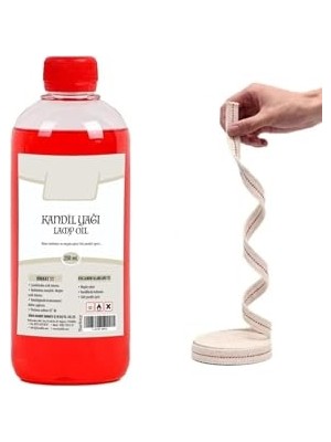 Marmara Avm Dünya Magnet Kırmızı Kandil Yağı, 250 ml ve 50 cm Fitil, Kokusuz Iç Mekan Gaz Lambası Yağı