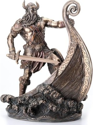 Marmara Avm 9,5 Inç Norse Viking Uzun Gemide Ayakta Duran Savaşçı Antika Bronz Kaplama Heykeli