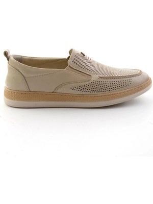 Bambi Beige Nappa Genuine Leather Men's Loafers E01438039243