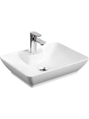 Aqua Bagno "Leon" Tezgah Üstü Kare Çanak Lavabo Batarya Delikli 40x52 cm Beyaz | 1.31.52.1.NO