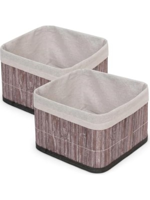 Marmara Avm Düzenleyici; Bambu Çok Amaçlı Saklama Kutusu Kare Organizer, Dekoratif Bambu Düzenleyici Gri (20X20X13 Cm) (2 Adet)