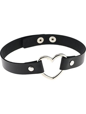 Marmara Avm Siyah Deri Tasma Kalp 35 cm Choker Bayan Kolye Takı Aksesuar