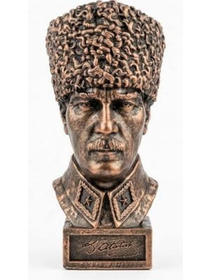 Marmara Avm Kalpaklı Mustafa Kemal Atatürk Büstü, 18 Cm, Imzalı Kaide ve Bronz Görünüm