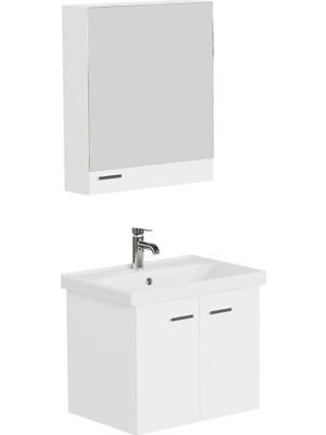 Aqua Bagno Basic Alt Dolap + Üst Dolap -lavabo 65 Cm.- Beyaz