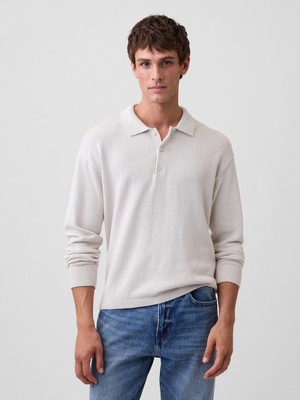 Gap Erkek Kırık Beyaz Relaxed Polo Kazak