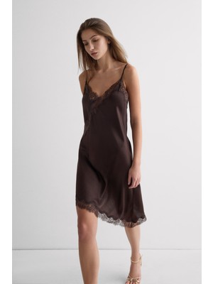 Intimissimi Viscose Satin Asymmetric Slip With Lace