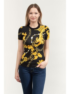 Versace Jeans Couture Kadın Bisiklet Yaka T-Shirt Siyah