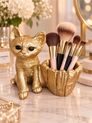 Forevv Dekoratif Kedi Figürlü Saksı ve Düzenleyici – Polyester – 20 x 10 cm