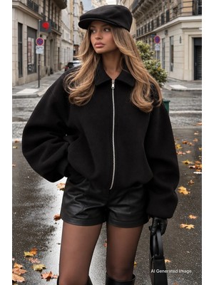 Madmext Siyah Kaşe Bomber Kadın Ceket MG2902