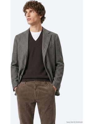 Kip Kahverengi Desenli Modern Fit Yün Karışımlı Ceket