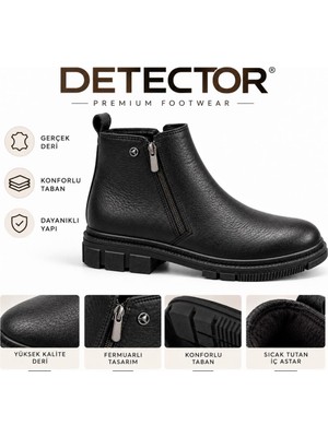 Detector Erkek Hakiki Deri Çift Fermuarlı Kışlık Kalın Taban Bot HS500