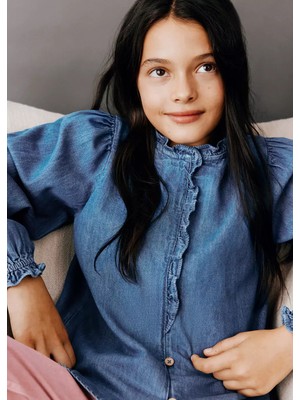 Mango Volan Detaylı Denim Gömlek