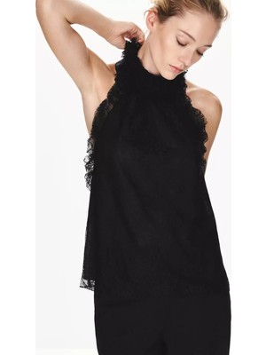 Mango Dantelli Volanlı Halter Yaka Bluz