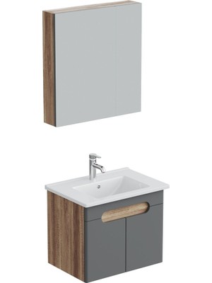 Aqua Bagno Luvi  Alt Dolap + Üst Dolap -lavabo Dahil-65 Cm.-3 Parça