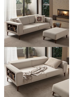 İndes Home Indes Home Grande 3'lü Koltuk+Puf Krem