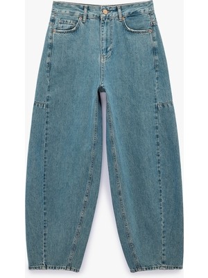 Koton Pamuklu Düğmeli Cepli Rahat Kalıp Balon Denim Pantolon - Balloon Jeans - Over Dye