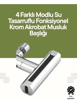 Veraura Lifestyle Krom Musluk Başlığı | 4'ü 1 Arada Su Çıkışı | Kolay Montajlı