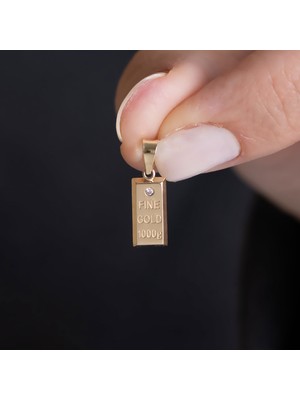 Bayar Gold 14 Ayar Altın Taşlı Külçe Kolye Ucu 1,2 cm