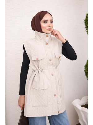 İmaj Butik Taş Bel Lastikli Düğmeli Kapitone Yelek