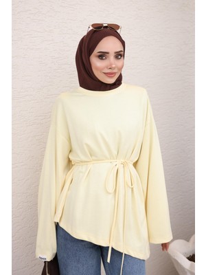 İmaj Butik Sarı Bel Bağlamalı Asimetrik Kesim Tunik