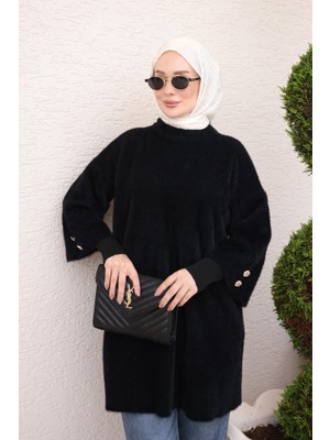 İmaj Butik Siyah Çift Kol Angora Yumoş Triko Tunik