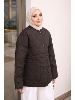 İmaj Butik Kahverengi Cepli Kapitone Çıtçıtlı Mont